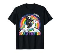 Dead Inside Cute Humor Grim Reaper Unicorn Rainbow Girl Kids T-Shirt