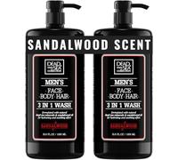 Dead Sea Collection Gel douche 3 en 1 pour hommes à l'huile de bois de santal et au sel de la mer Morte - Soin lavant, shampooing, nettoyant visage - Lot de 2 (1000 ml chacun)