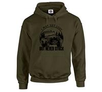 Dead Set Studio Sweat à capuche Off-Road 4X4 pour homme - Quatre roues motrices - I May Get Lost But I Never Get Stuck - Série Classic Car, vert olive, XL