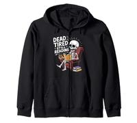 Dead Tired Still Reading Funny Squelette Amoureux Humour Sweat à Capuche