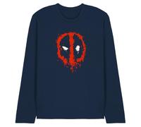 Deadpool T-Shirt Unisexe à Manches Longues avec Logo Marvel, Deadpool Paint, Unisexe, Bleu Marine, XL