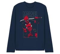 Deadpool T-Shirt Unisexe à Manches Longues Marvel Deadpool Sword, Bleu Marine, S
