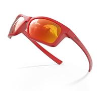 DEAFRAIN Lunettes de soleil de sport polarisées pour garçons et filles - Monture flexible - Lunettes de baseball, course à pied, pêche pour enfants de 7 à 14 ans, Monture rouge mat | Lentille Revo