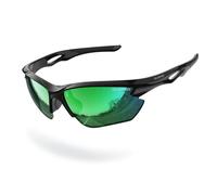 DEAFRAIN Lunettes de soleil de sport polarisées pour homme et femme, lunettes de cyclisme, course à pied, pêche, monture incassable TR90, protection UV, cadre noir vif, verres Revo vert, adulte