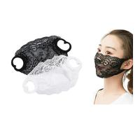 DeaHea Lot de 2 masques en dentelle à une couche - Masque solaire en maille creuse - Demi-masque de voyage pour femmes et filles (noir + blanc)