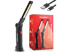 Dealeez Lampe de Travail LED Rechargeable - Lampe Torche & Baladeuse Aimantée 5 Modes d'Éclairage Lumière Blanche & Rouge pour Atelier, Mécanicien, Chantier