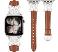 DEALELE Bracelet compatible avec Apple Watch 49 mm, 46 mm, 42 mm, 45 mm, 41 mm, 44 mm, 40 mm, 38 mm, bracelets en cuir avec fleur diamant pour iWatch Series 11/10/9/8/7/6/5/4/3/SE/Ultra pour homme et