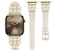 DEALELE Bracelet compatible avec Apple Watch 49 mm, 46 mm, 42 mm, 45 mm, 41 mm, 44 mm, 40 mm, 38 mm, bracelets en cuir souple et brillant avec perles pour iWatch Series 11/10/9/8/7/6/5/4/3/SE/Ultra