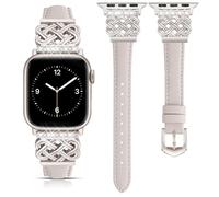 DEALELE Bracelet compatible avec Apple Watch 49 mm, 46 mm, 42 mm, 45 mm, 41 mm, 44 mm, 40 mm, 38 mm, bracelets en cuir souple et brillant avec perles pour iWatch Series 11/10/9/8/7/6/5/4/3/SE/Ultra