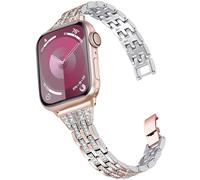 DEALELE Bracelet compatible avec iWatch 38 mm, 40 mm, 41 mm, bracelet de rechange en métal à motif de rhinétone diamant pour Apple Watch Series 9/8/7/6/5/4/3/SE pour homme et femme (or rose, argent)