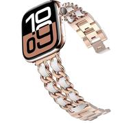 DEALELE Bracelet compatible avec iWatch 38 mm, 42 mm, 40 mm, 44 mm, acier inoxydable, chaîne en denim, bracelet de rechange pour Apple Watch Series 6/5/4/3, unisexe, or rose, blanc, 38/40 mm