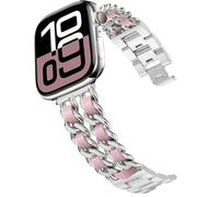 DEALELE Bracelet compatible avec iWatch 38 mm, 42 mm, 40 mm, 44 mm, acier inoxydable, chaîne en denim, bracelet de rechange pour Apple Watch Series 6/5/4/3 Femmes Hommes, Argenté, Rose, 42/44 mm