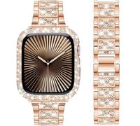 DEALELE Bracelet Compatible avec iWatch 40 mm 44 mm 41 mm 45 mm 49 mm, Bracelets en métal avec strass diamant et étincelles avec coque de protection de rechange pour Apple Watch Series 9/8 / 7/6 / 5/4