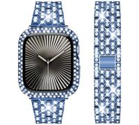 DEALELE Bracelet Compatible avec iWatch 40 mm 44 mm 41 mm 45 mm 49 mm, Bracelets en métal avec strass diamant scintillants et coque de protection de rechange pour Apple Watch Series 9/8 / 7/6 / 5/4