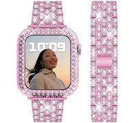 DEALELE Bracelet Compatible avec iWatch 40 mm 44 mm 41 mm 45 mm 49 mm, Bracelets en métal avec strass diamant et étincelles avec coque de protection de rechange pour Apple Watch Series 9/8 / 7/6 / 5/4