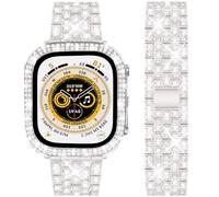 DEALELE Bracelet Compatible avec iWatch 40 mm 44 mm 41 mm 45 mm 49 mm, Bracelets en métal avec strass diamant et étincelles avec coque de protection de rechange pour Apple Watch Series 9/8 / 7/6 / 5/4