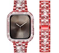 DEALELE Bracelet compatible avec iWatch 40 mm 44 mm, bracelet en métal avec strass brillants avec coque de protection de rechange pour Apple Watch Series 6/5/4/SE pour homme et femme, rouge, 40 mm