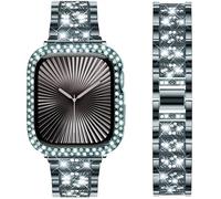 DEALELE Bracelet compatible avec iWatch 40 mm, 44 mm, bracelet en métal strass brillant avec coque de protection de rechange pour Apple Watch Series 6/5/4/SE pour homme et femme, vert, 40 mm