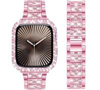 DEALELE Bracelet compatible avec iWatch 40 mm, 44 mm, bracelet en métal strass brillant avec coque de protection de rechange pour Apple Watch Series 6/5/4/SE pour homme et femme, rose rose, 44 mm