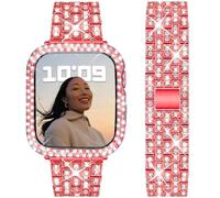 DEALELE Bracelet compatible avec iWatch 41 mm, 45 mm, bracelet en métal avec strass et coque de protection de rechange pour Apple Watch Series 8/7 pour homme et femme, rouge, 45 mm