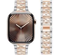 DEALELE Bracelet compatible avec iWatch 42 mm, 44 mm, 45 mm, 49 mm, argenté/rose, 42/44/45/49 mm