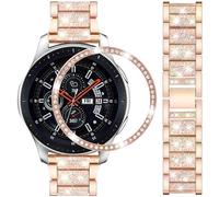 DEALELE Bracelet compatible avec montre Samsung Gear S3 Frontier/Classic/Galaxy Watch 46 mm, 22 mm en métal et acier diamant avec lunette pour homme et femme, or rose