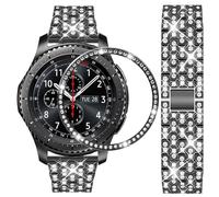DEALELE Bracelet compatible avec montre Samsung Gear S3 Frontier/Classic/Galaxy Watch 46 mm, 22 mm, en métal et acier avec strass et lunette pour homme et femme, noir