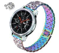 DEALELE Bracelet compatible avec montre Samsung Gear S3 Frontier/Classic/Galaxy Watch 46 mm, 22 mm, en métal et diamant avec lunette pour homme et femme, arc-en-ciel