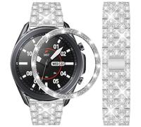 DEALELE Bracelet compatible avec Samsung Galaxy Watch 3 45 mm, 22 mm en acier inoxydable avec strass, anneau de rechange pour homme et femme, argenté
