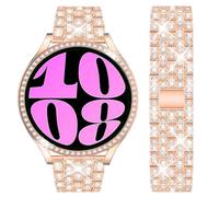 DEALELE Bracelet compatible avec Samsung Galaxy Watch 6 40 mm/44 mm, 20 mm - Bracelets en métal avec strass et coque de protection de rechange pour homme et femme, or rose