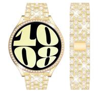 DEALELE Bracelet compatible avec Samsung Galaxy Watch 6 40 mm/44 mm/Galaxy 6 Classic 43 mm/47 mm, 20 mm avec coque de protection en polycarbonate diamant pour homme et femme, doré