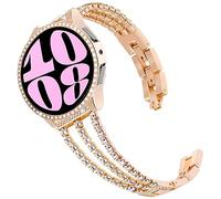 DEALELE Bracelet compatible avec Samsung Galaxy Watch 6 40 mm/44 mm/Galaxy 6 Classic 43 mm/47 mm, 20 mm avec coque de protection en polycarbonate diamant pour homme et femme, or rose