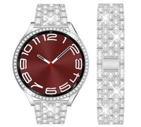 DEALELE Bracelet compatible avec Samsung Galaxy Watch 6 40 mm/44 mm/Galaxy 6 Classic 43 mm/47 mm, 20 mm avec coque de protection en polycarbonate diamant pour homme et femme, argenté