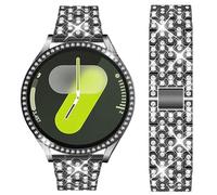 DEALELE Bracelet compatible avec Samsung Galaxy Watch 7 40 mm/44 mm, 20 mm - Bracelets en métal avec strass et coque de protection en polycarbonate diamant pour homme et femme - Noir