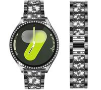 DEALELE Bracelet compatible avec Samsung Galaxy Watch 7 40 mm/44 mm, 20 mm - Bracelets en métal avec strass et coque de protection en polycarbonate diamant pour homme et femme - Noir