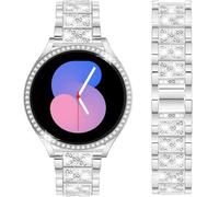 DEALELE Bracelet Compatible avec Samsung Galaxy Watch 7/5 / 4 40 mm 44 mm / FE 40 mm / 5 Pro 45 mm, Bracelets de 20 mm avec diamants scintillants en métal de protection pour remplacement pour femmes