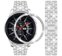 DEALELE Bracelet compatible avec Samsung Gear S3 Frontier/Classic/Galaxy Watch 46 mm, 22 mm, en métal et acier avec strass et lunette de rechange pour homme et femme, argenté