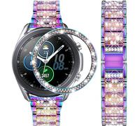 DEALELE Bracelet de rechange compatible avec Samsung Galaxy Watch 3 (41 mm), 20 mm avec strass et anneau de montre pour homme et femme, arc-en-ciel