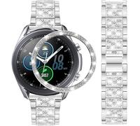 DEALELE Bracelet de rechange compatible avec Samsung Galaxy Watch 3 (41 mm), 20 mm en métal et acier avec lunette et anneau pour homme et femme, argenté