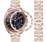 DEALELE Bracelet de rechange compatible avec Samsung Galaxy Watch 3 (41 mm), bracelet de rechange en acier avec strass et anneau de montre pour homme et femme, or rose
