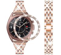 DEALELE Bracelet de rechange compatible avec Samsung Galaxy Watch 3 (41 mm), bracelet de rechange en acier avec strass et anneau de montre pour homme et femme, or rose