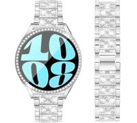 Dealele Bracelet et boîtier en verre trempé compatible avec Samsung Galaxy Watch 7 / FE / 6/5 / 4 40 mm 44 mm, 20 mm Bracelets en métal avec diamants scintillants et coque de protection avec