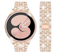Dealele Bracelet et boîtier en verre trempé compatible avec Samsung Galaxy Watch 7 / FE / 6/5 / 4 40 mm 44 mm, 20 mm Bracelets en métal avec diamants scintillants et coque de protection avec