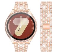 Dealele Bracelet et boîtier en verre trempé compatible avec Samsung Galaxy Watch 7 / FE / 6/5 / 4 40 mm 44 mm, 20 mm Bracelets en métal avec diamants scintillants et coque de protection avec