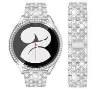 DEALELE Bracelet et boîtier en verre trempé compatibles avec Samsung Galaxy Watch 7 / FE / 6/5 / 4 40 mm 44 mm, bracelets en métal à paillettes de 20 mm avec coque de protection d'écran pour homme et