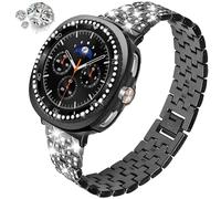 DEALELE Bracelet et coque compatibles avec Samsung Galaxy Watch 8 Classic 46 mm - Bracelet en métal avec strass - Coque de protection et anneau de lunette brillant de rechange pour homme et femme