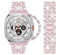 Dealele Bracelet et coque de lunette compatible avec Samsung Galaxy Watch Ultra 47 mm (2025/2024), bracelets métalliques avec strass scintillants et coque de lunette en acier inoxydable avec diamants