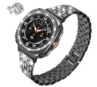 Dealele Bracelet et coque de lunette compatible avec Samsung Galaxy Watch Ultra 47 mm (2025/2024), bracelets métalliques avec strass scintillants et coque de lunette en acier inoxydable avec diamants