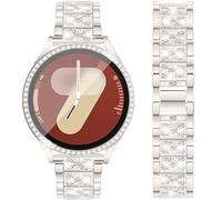 DEALELE Bracelet et coque en verre trempé compatibles avec Samsung Galaxy Watch 7 40 mm, 20 mm, bracelets en métal diamant brillant et coque de protection complète d'écran pour homme et femme