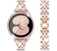 DEALELE Bracelet et coque en verre trempé compatibles avec Samsung Galaxy Watch FE / 5/4 40 mm, 20 mm, bandes en métal brillant et coque de protection d'écran pour homme et femme (or rose)